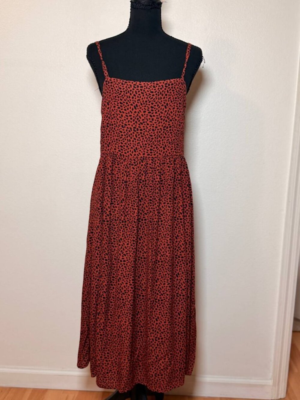 Gap Rust Red Leopard Print Midi Sundress Square Neck Adjustable Straps Cheetah